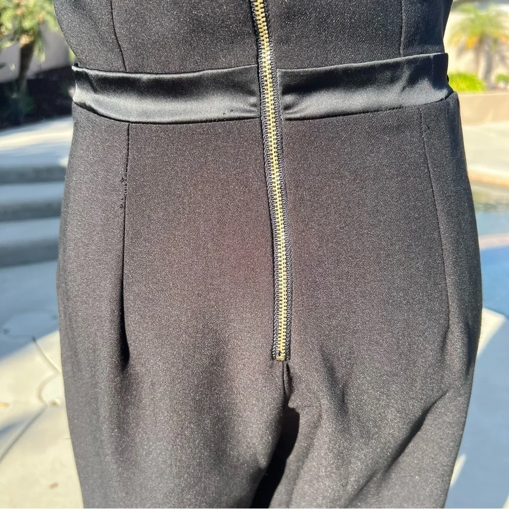 XOXO Black Tuxedo Jumpsuit Satin Lapel Sleeveless Evening Chic - Picture 13 of 17